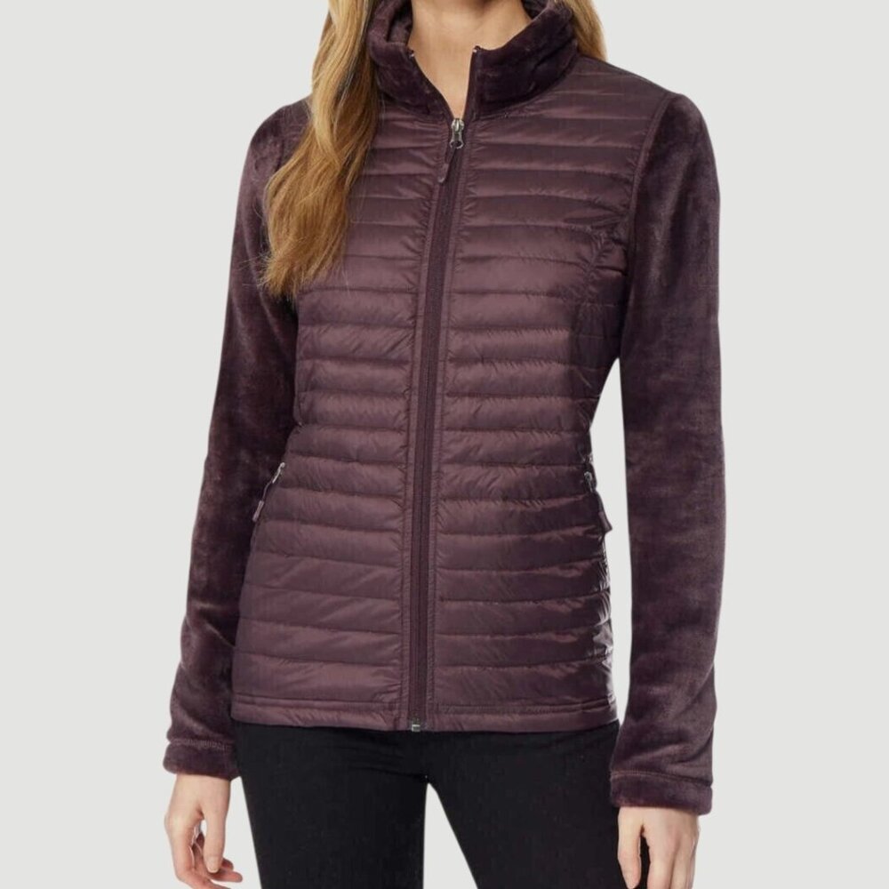 32 Degrees Heat Womens  Mixed Media Plush Faux Fur Down Jacket Purple Medum